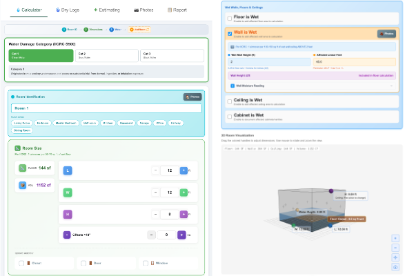 Creating a water damage report on mobile device